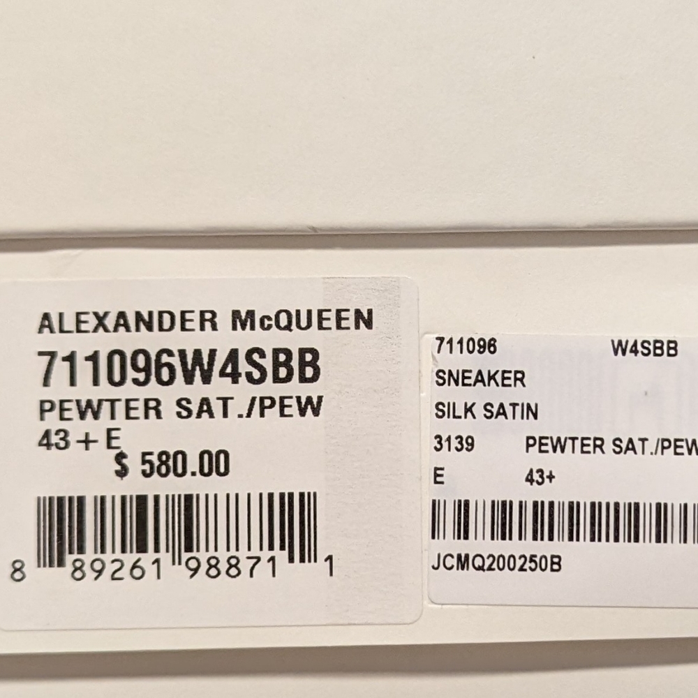Mens Alexander McQueen Plimsol Silk/Textile Sneakers Pewter - Picture 7 of 7
